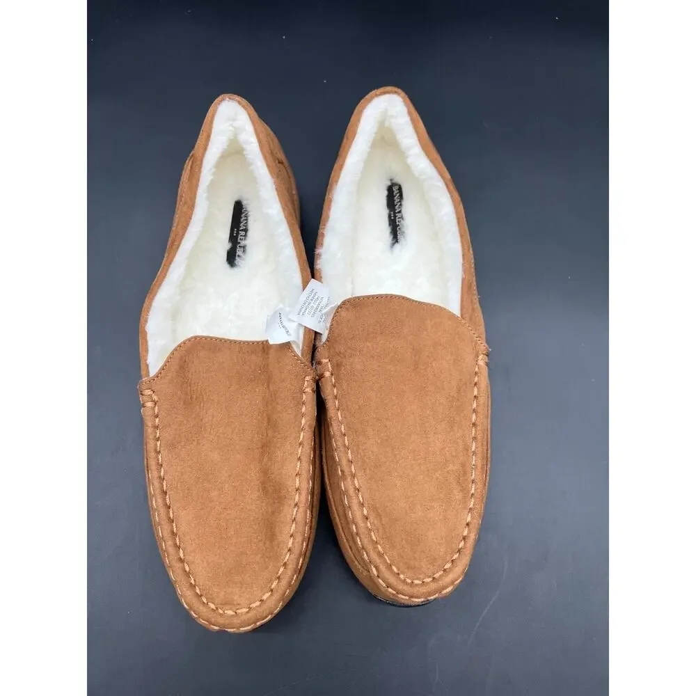 Banana Republic FAUX-Suede Moccasin Slippers Faux-Fur Lined Mens Size 11-12 #119